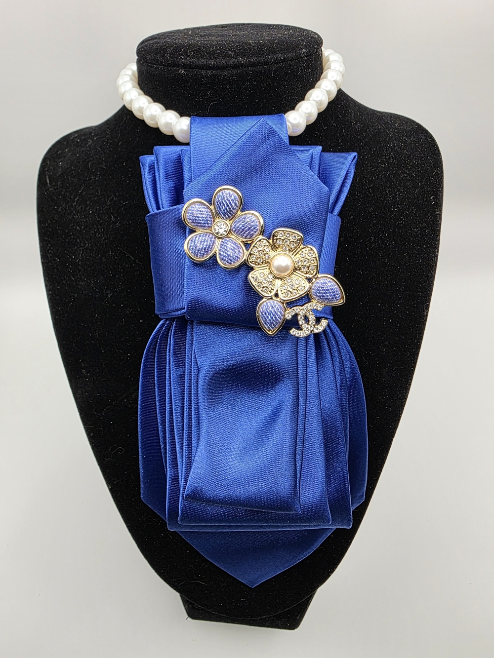 Tie Necklace | Blue Satin